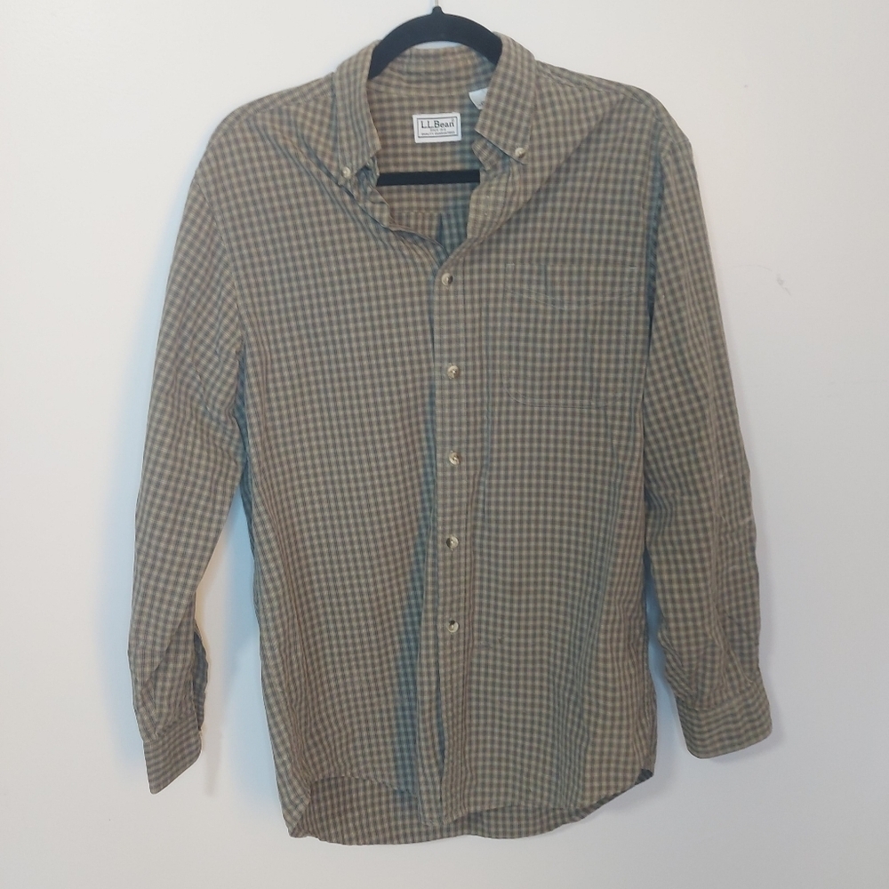 L.L. Bean Men's Green Plaid Button Down Shirt Medium